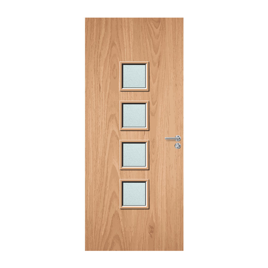 Internal Bespoke Plywood Paint Grade 22G 4x 250 x 250mm Vision Panels Fire Door with Glass