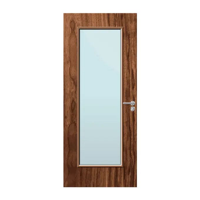 Internal Bespoke Walnut Veneer 19G 508 X 1654mm Vision Panel Fire Door with Glass Fire Door Kingdom