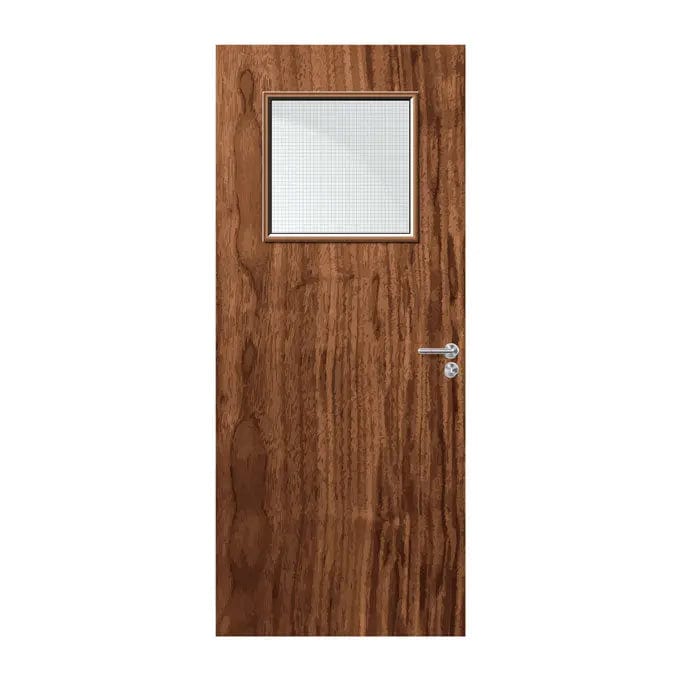 Internal Bespoke Walnut Veneer 1G 450 x 450mm Vision Panel Fire Door with Glass Fire Door Kingdom