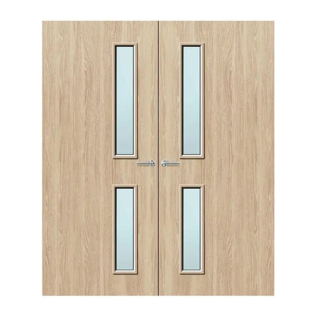Internal Double Bespoke Oak Veneer 16G 150x775 150x700 Vision Panels Fire Door with Glass Fire Door Kingdom