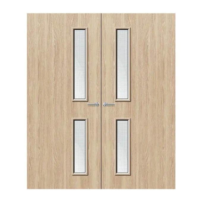 Internal Double Bespoke Oak Veneer 16G 150x775 150x700 Vision Panels Fire Door with Glass Fire Door Kingdom
