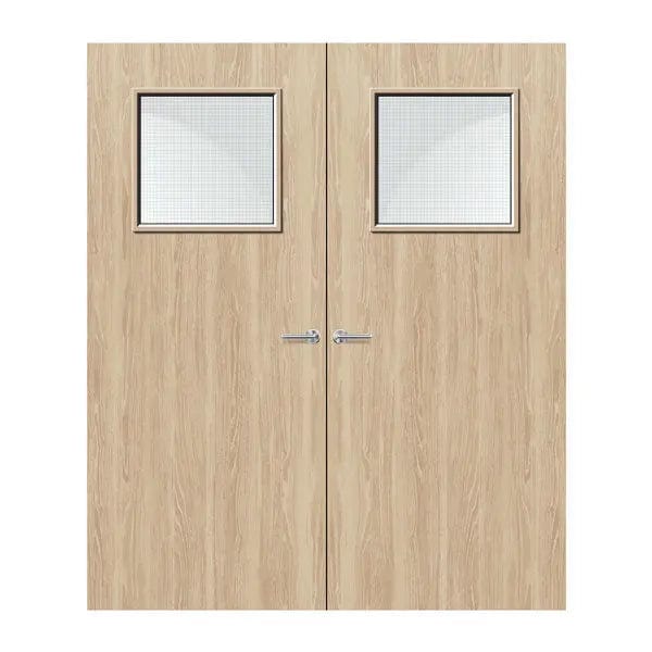 Internal Double Bespoke Oak Veneer 1G 600 x 600mm Vision Panels Fire Door with Glass Fire Door Kingdom