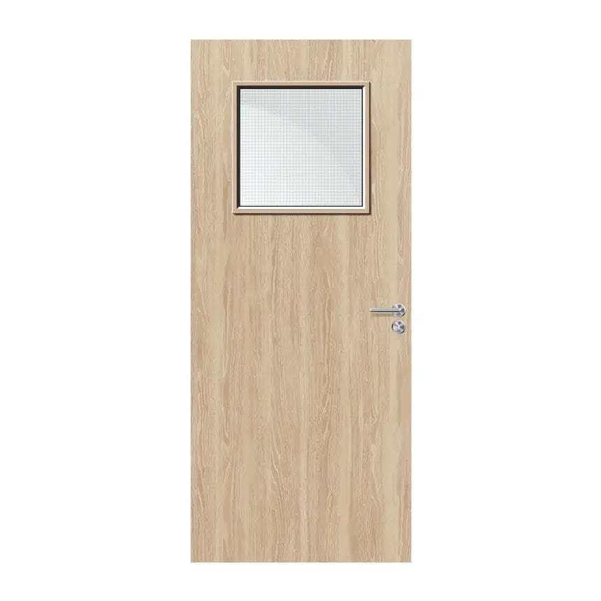 Internal Oak Veneer 1G 450 x 450mm Vision Panel Fire Door with Glass Fire Door Kingdom