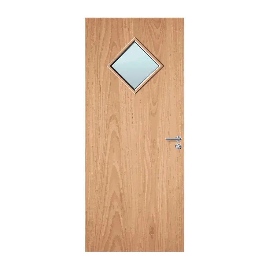Internal Plywood Paint Grade 6G 450 x 450mm Diamond Vision Panel Fire Door with Glass Fire Door Kingdom