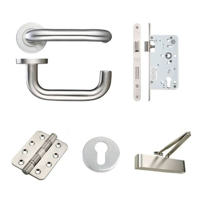 Ironmongery Double Fire Door Kit - Lever, Lock, Escutcheons and Closer Hardware Pack Elite Ironmongery