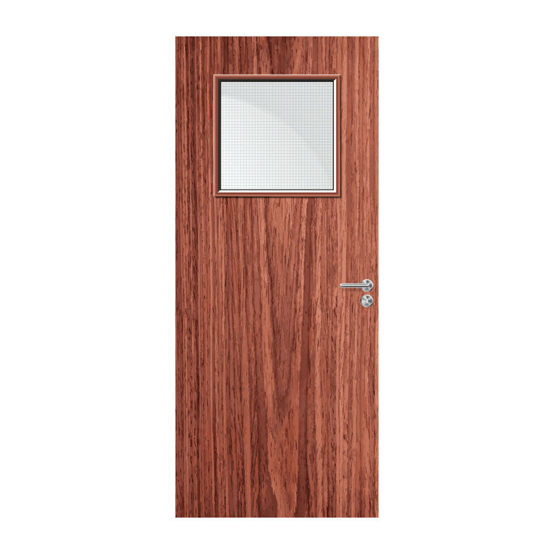 Internal Bespoke Sapele Veneer 1G 450 x 450mm Vision Panels Fire Door with Glass